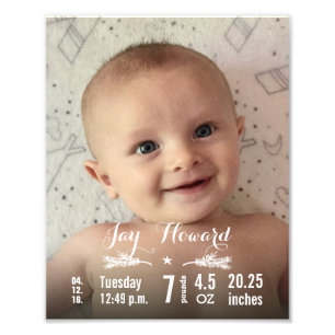 New Baby Photo with Baby Stats Pine Branch & Star Print