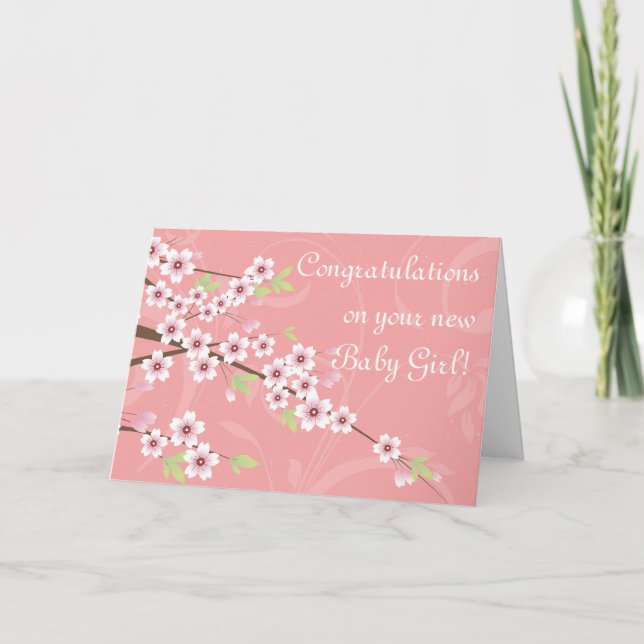New Baby, Pink Cherry Blossom Card (Front)