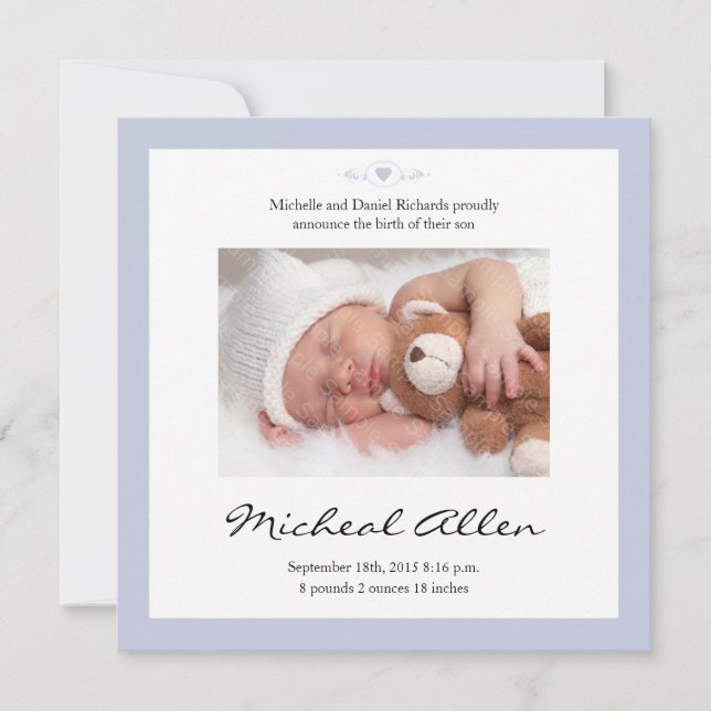 New Baby Poem Birth Announcement Blue (Front)