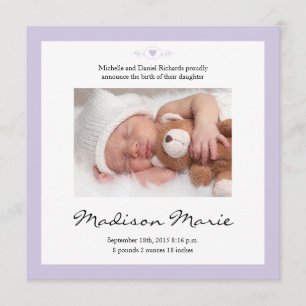 New Baby Poem Birth Announcement Purple