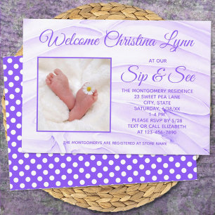New Baby Purple "Sip and See" Party Invitation