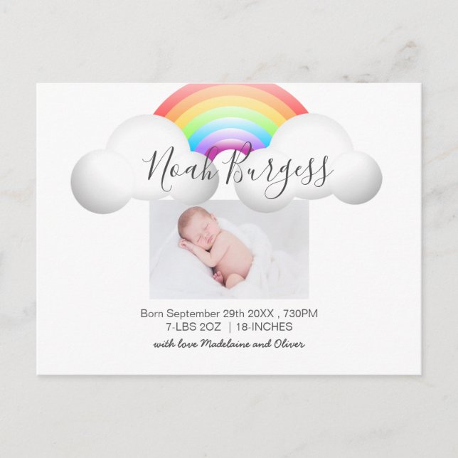 New Baby Rainbow Birth Announcement Photo Postcard (Front)