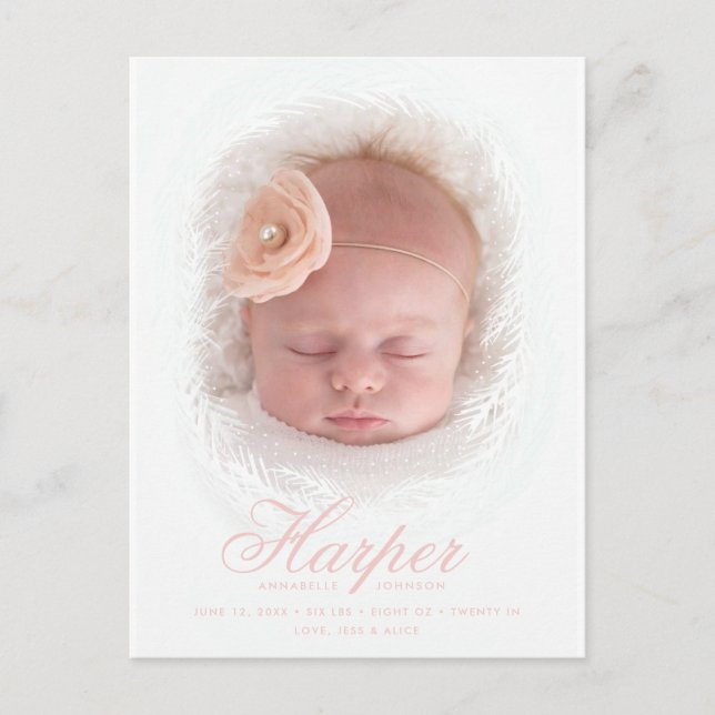 New Baby Rustic Script Photo Birth Announcement Postcard (Front)