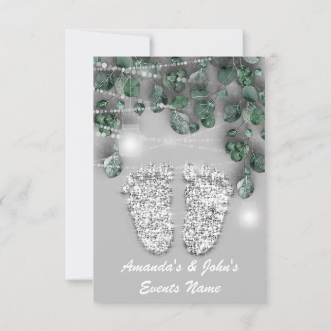 New Baby SHOWER Feet Glitter Silver Girl Boy Invitation (Back)
