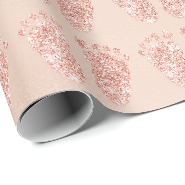 New Baby Shower Glitter Girl Boy Rose Gold Feet Wrapping Paper (Roll Corner)