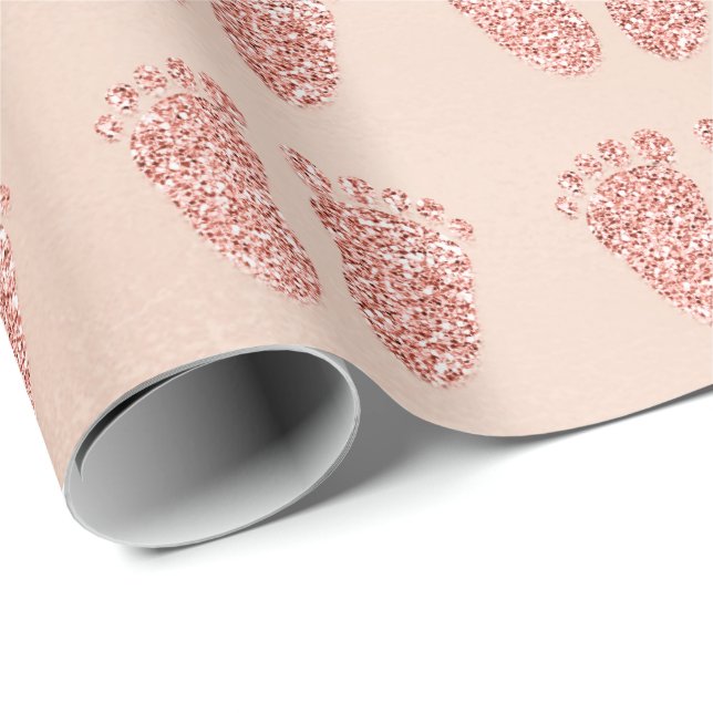 New Baby Shower Glitter Girl Skinny Rose Gold Feet Wrapping Paper (Roll Corner)
