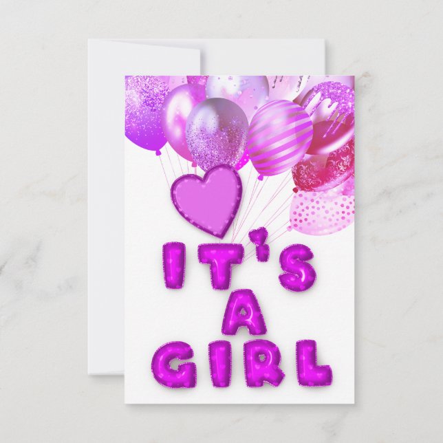 New Baby Shower It's A Girl pink Ballons holograph Invitation (Back)