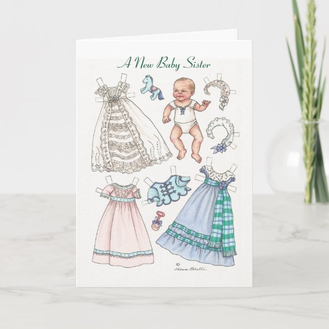 New Baby Sister Paper Doll Greeting Card (Front)
