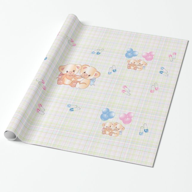 New Baby Teddy Bears Wrapping Paper (Unrolled)