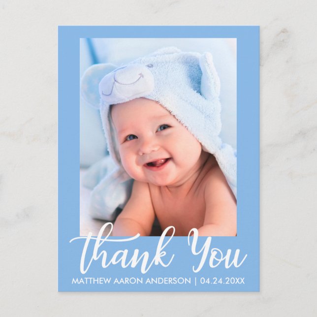 New Baby Thank You Blue Announcement Postcard (Front)
