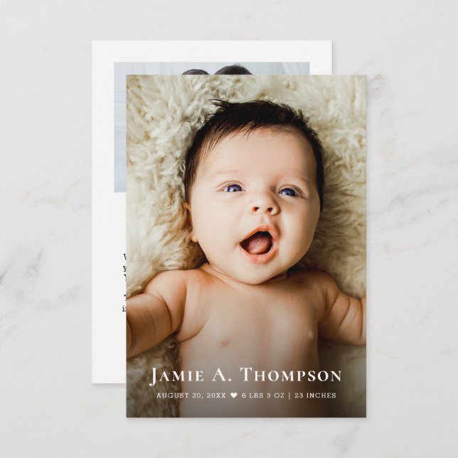 New Baby Thank you Heart Photo Modern Birth Announcement (Front/Back)