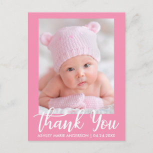 New Baby Thank You Pink Postcard