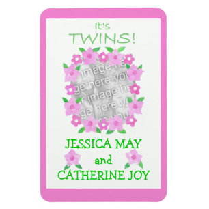 New Baby Twin Girls Announcement Flexible Magnet