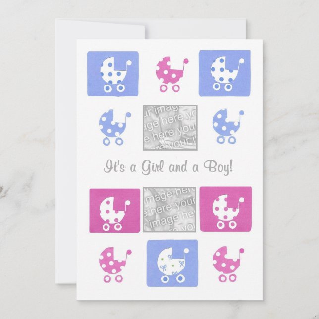 New Baby Twins Announcement Photo Card (Front)