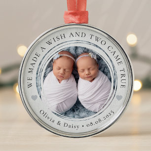 New Baby Twins Photo Keepsake First Christmas Metal Tree Decoration
