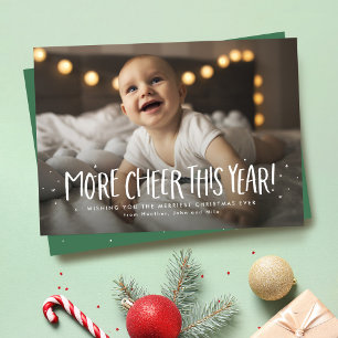 New baby two photo green Christmas Holiday Card