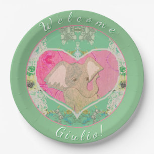 New Baby w/Elephant Paper Plate