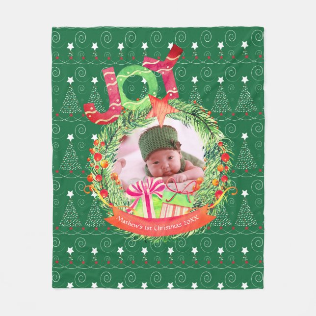 NEW Babys 1st Christmas Keepsake PHOTO Blankie Fleece Blanket (Front)