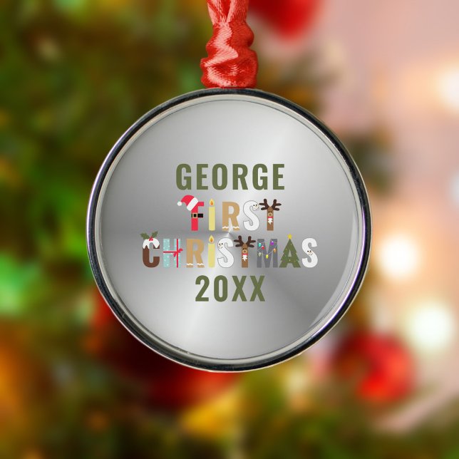 New Baby's First Christmas Silver Metal Ornament (First Christmas Ornament for your little one's 1st Christmas. Just add their name. Lovely keepsake)
