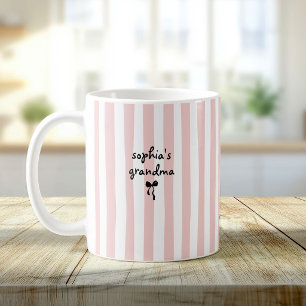 New Baby's Grandma Custom Name Blush Pink Stripes Coffee Mug