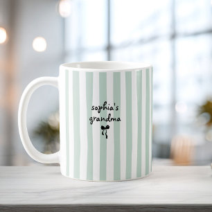 New Baby's Grandma Custom Name Sage Green Stripes Coffee Mug