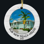 New Beach House Home Photo With Year  Ceramic Tree Decoration<br><div class="desc">This custom 2-sided new beach house Christmas holiday ornament features a photo of your new home and the year on the front,  and another photo on the back.  This makes a housewarming gift for the new home,  or just a special keepsake for you commemorating your destination move!</div>