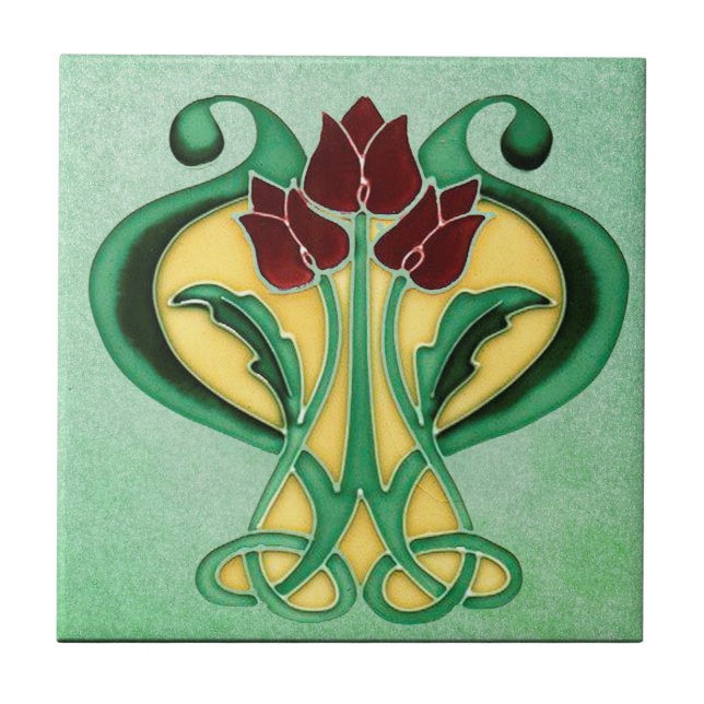 New Beautiful Art Nouveau, Green Floral Tile (Front)