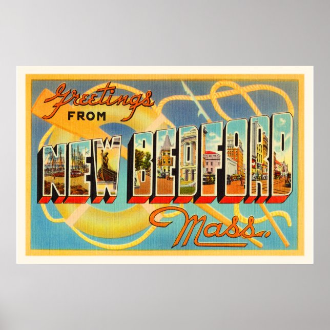 New Bedford Massachusetts MA Old Travel Souvenir Poster (Front)