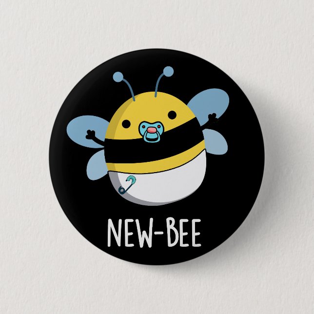 New Bee Funny Insect Bug Pun Dark BG 6 Cm Round Badge (Front)