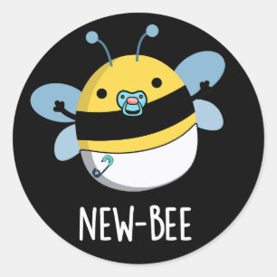 New Bee Funny Newbie Bug Pun Dark BG Classic Round Sticker