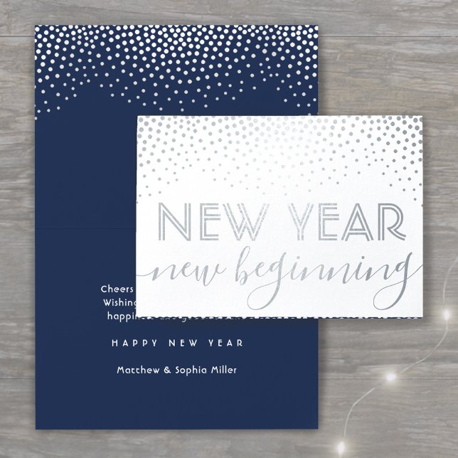 New Beginning Navy Blue Happy New Year Confetti Foil Card (Creator Uploaded)