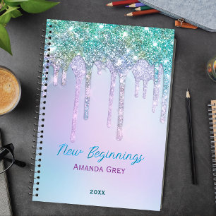 New beginnings Aqua blue Drips monogram large Notebook