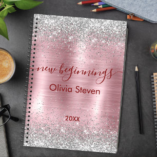 new beginnings blush silver faux glitter large notebook