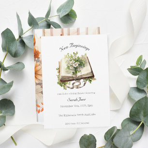 New Beginnings Bridal Shower Floral Open Book Invitation