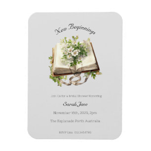 New Beginnings Bridal Shower Floral Open Book Magnet