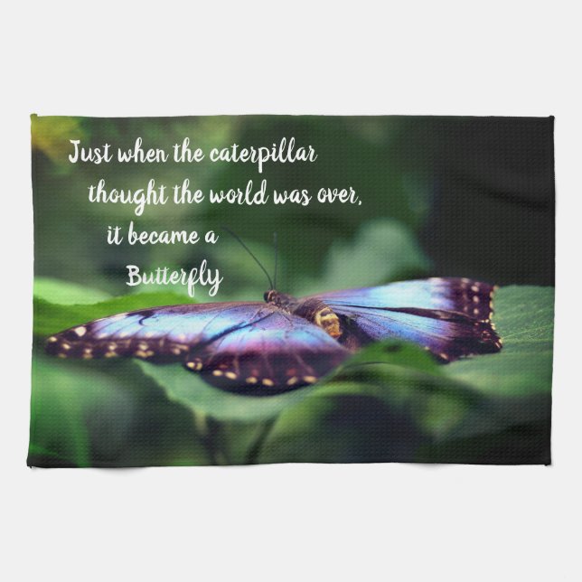 New Beginnings Butterfly Inspirational Quote  Tea Towel (Horizontal)