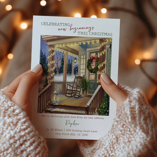 New Beginnings Christmas Front Porch I've Moved Holiday Card (Creator Uploaded)