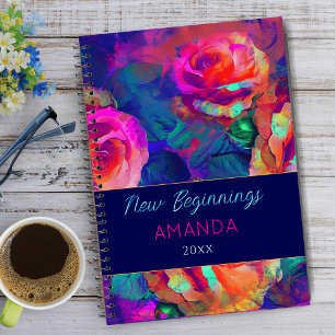 New beginnings colorful bright flowers large notebook