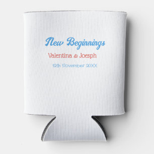 new beginnings couple wedding name date blue retro can cooler