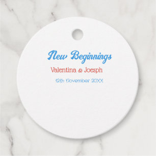 new beginnings couple wedding name date blue retro favour tags