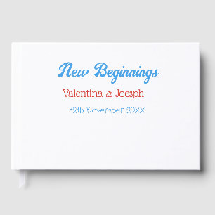 new beginnings couple wedding name date blue retro guest book
