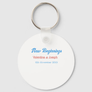 new beginnings couple wedding name date blue retro key ring