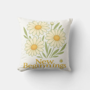 New Beginnings Daisy Floral Throw Pillow