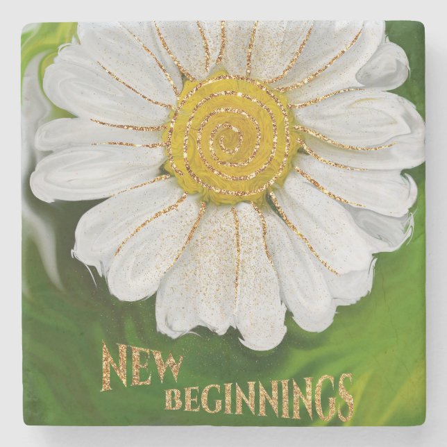 New Beginnings - Daisy flower power Stone Coaster (Front)