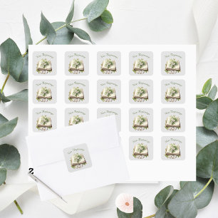 New Beginnings Floral Open Book Wedding Square Sticker