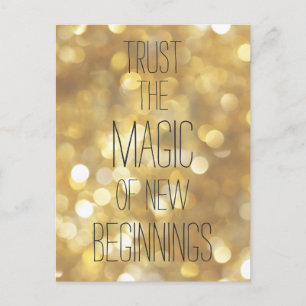 New Beginnings - Gold Inspirational Quote Postcard
