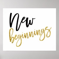 New Beginnings Motivational Quote Gold/Black