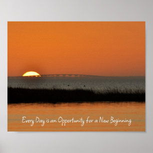 New Beginnings Motivational Sunrise Quote Poster