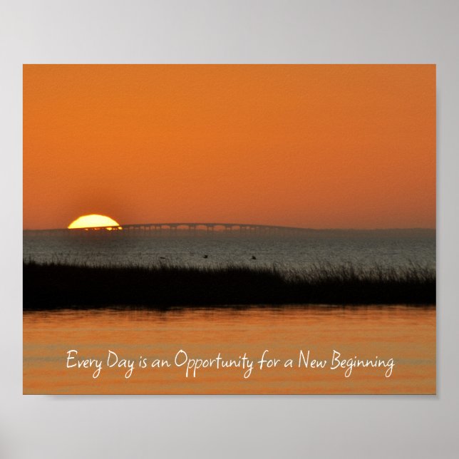 New Beginnings Motivational Sunrise Quote Poster (Front)