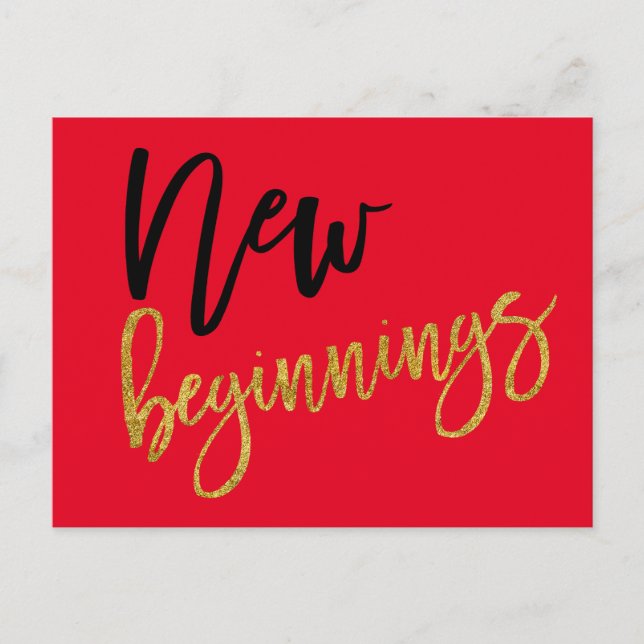New Beginnings Positivity Quote Red Postcard (Front)